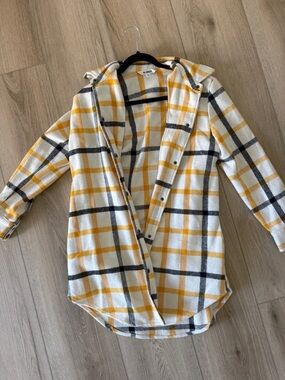 BB Dakota White and Mustard Plaid Hooded Shacket